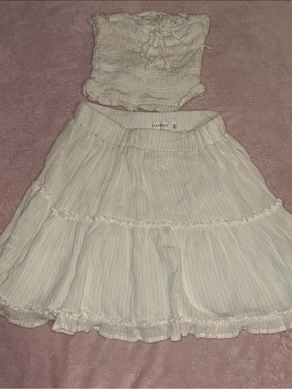 🤍 Statement Cream/Beige Ruffle Skirt & Tube Top Set 🤍